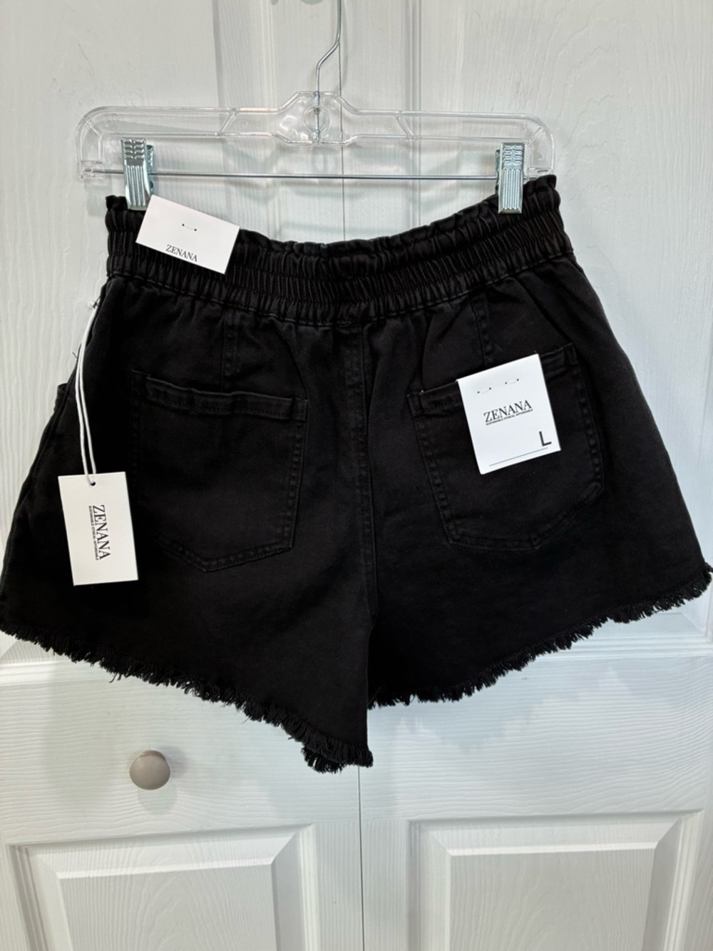 Zenana Outfitters Black Frayed Hem Drawstring Athletic Shorts - Picture 5 of 7